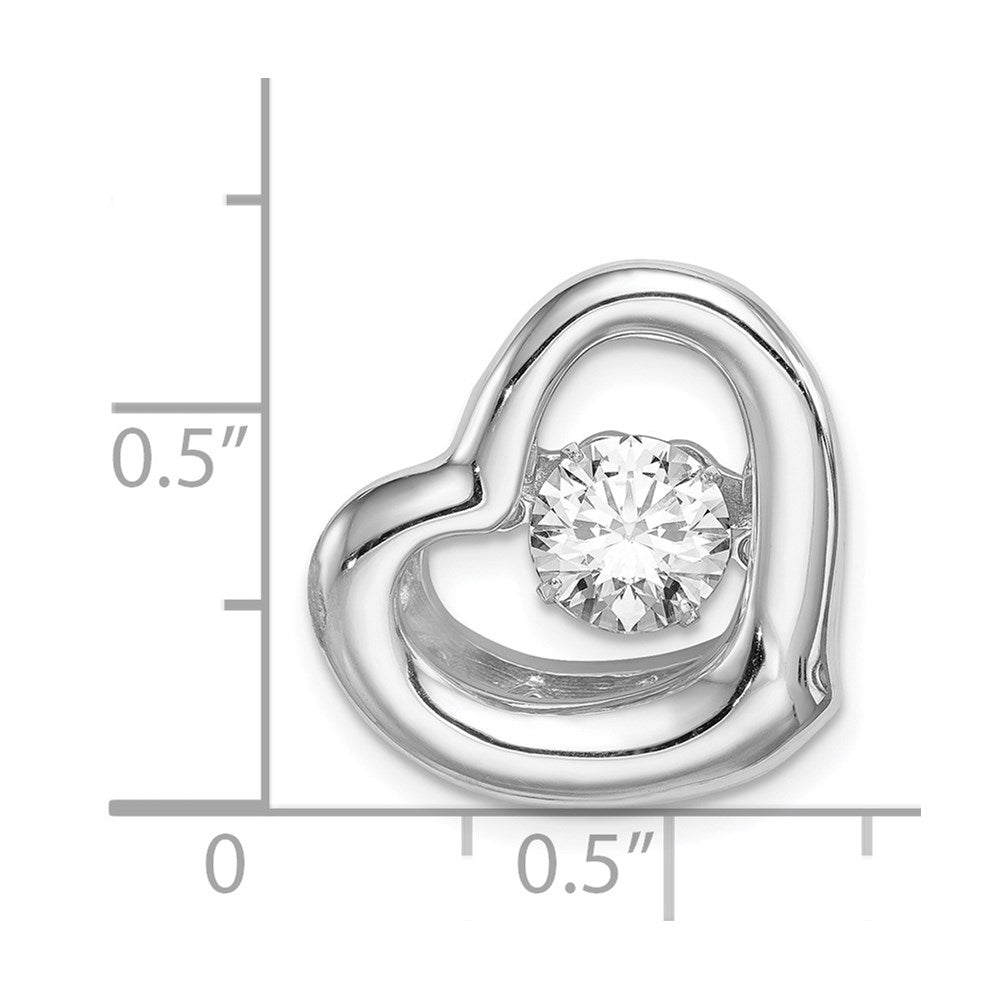 Alternate view of the Platinum Plated Sterling Silver White CZ Sideways Heart Pendant, 20mm by The Black Bow Jewelry Co.