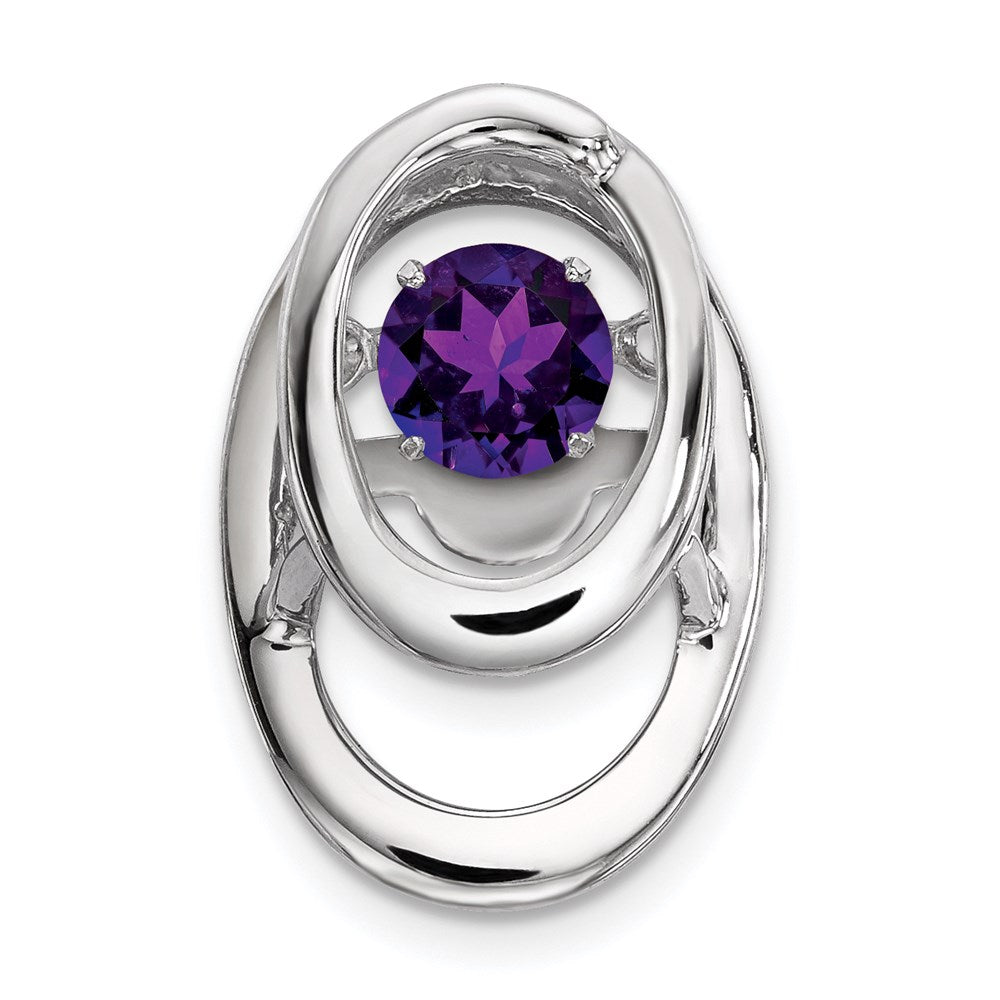 Rhodium Plated Sterling Silver & Amethyst Oval Pendant, 10mm, Item P27485-AM by The Black Bow Jewelry Co.