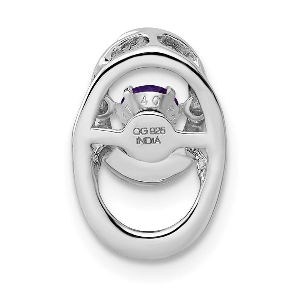 Alternate view of the Rhodium Plated Sterling Silver & Amethyst Oval Pendant, 10mm by The Black Bow Jewelry Co.