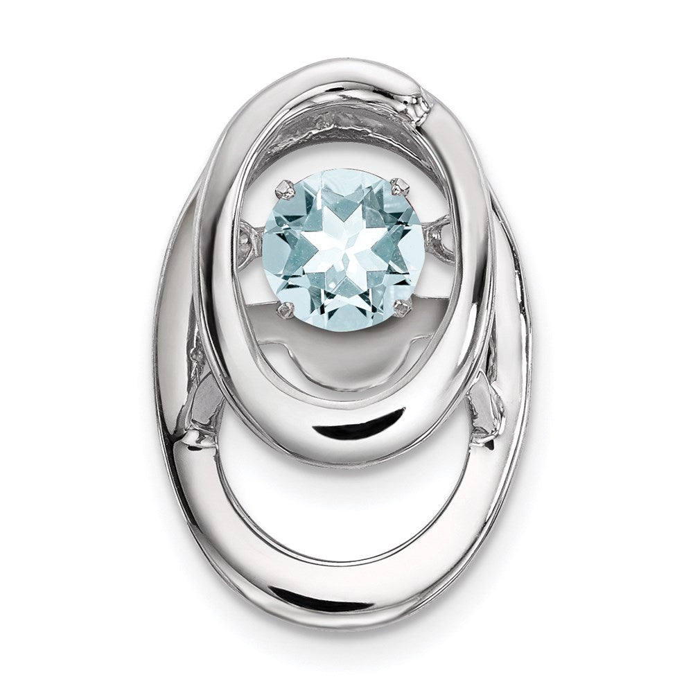 Rhodium Plated Sterling Silver & Aquamarine Oval Pendant, 10mm, Item P27485-AQ by The Black Bow Jewelry Co.
