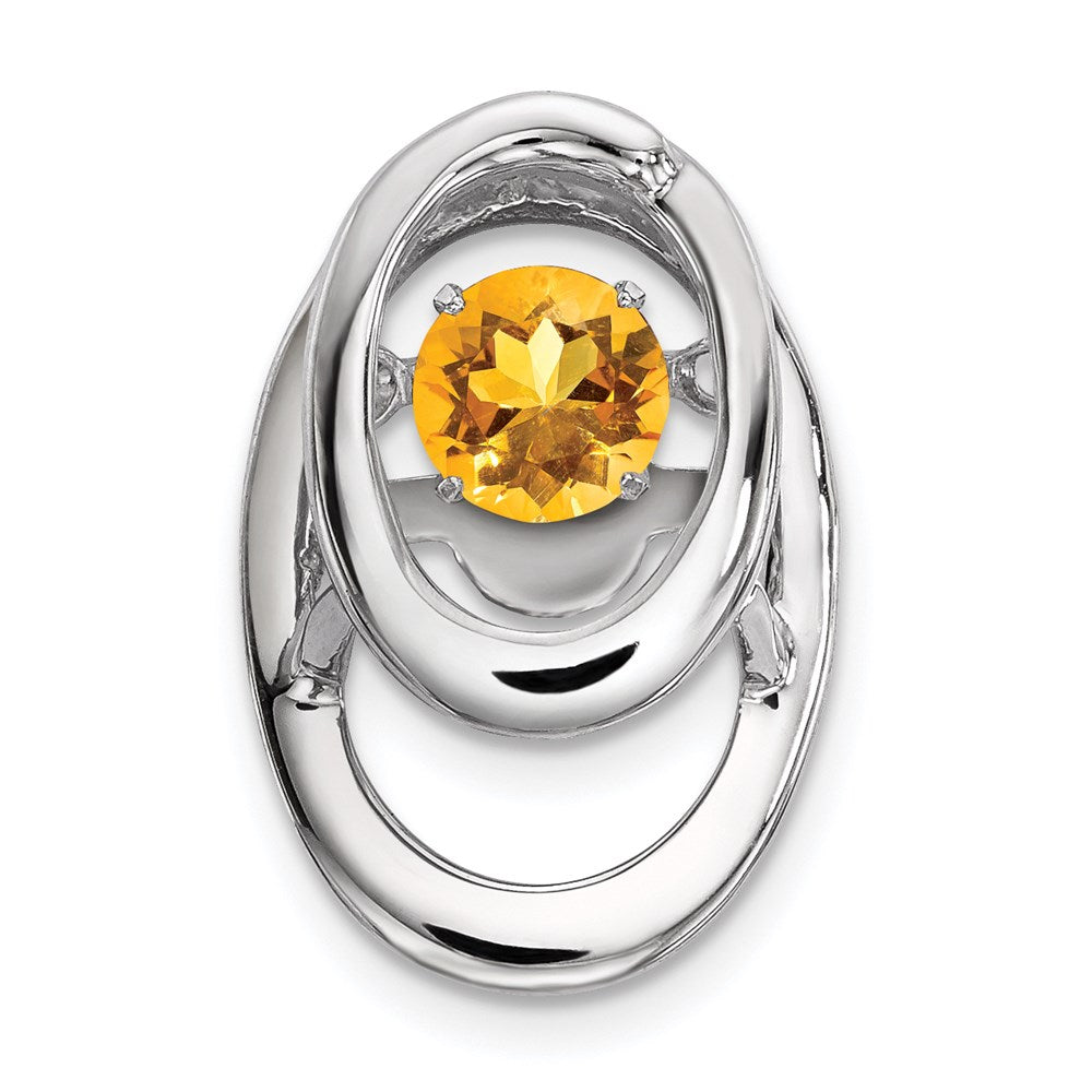Rhodium Plated Sterling Silver & Citrine Oval Pendant, 10mm, Item P27485-CT by The Black Bow Jewelry Co.