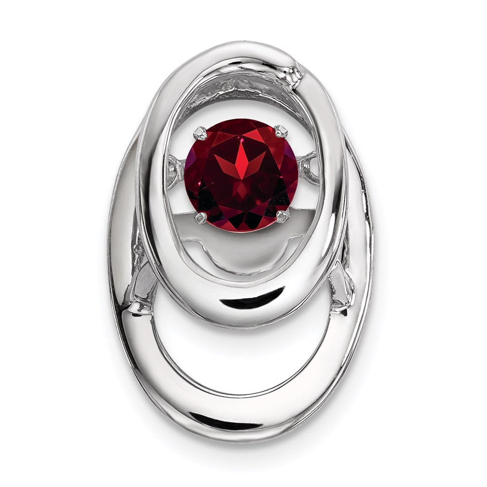Rhodium Plated Sterling Silver & Garnet Oval Pendant, 10mm, Item P27485-GR by The Black Bow Jewelry Co.