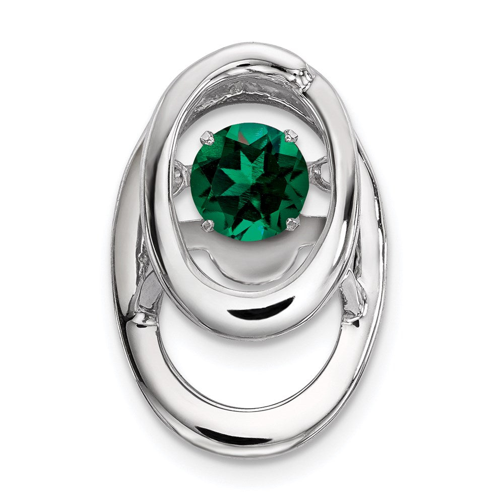Rhodium Plated Sterling Silver & Lab Cr Emerald Pendant, 10mm, Item P27485-LE by The Black Bow Jewelry Co.