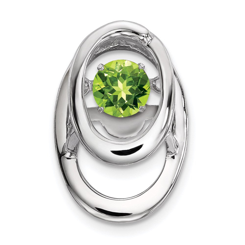 Rhodium Plated Sterling Silver & Peridot Oval Pendant, 10mm, Item P27485-PR by The Black Bow Jewelry Co.
