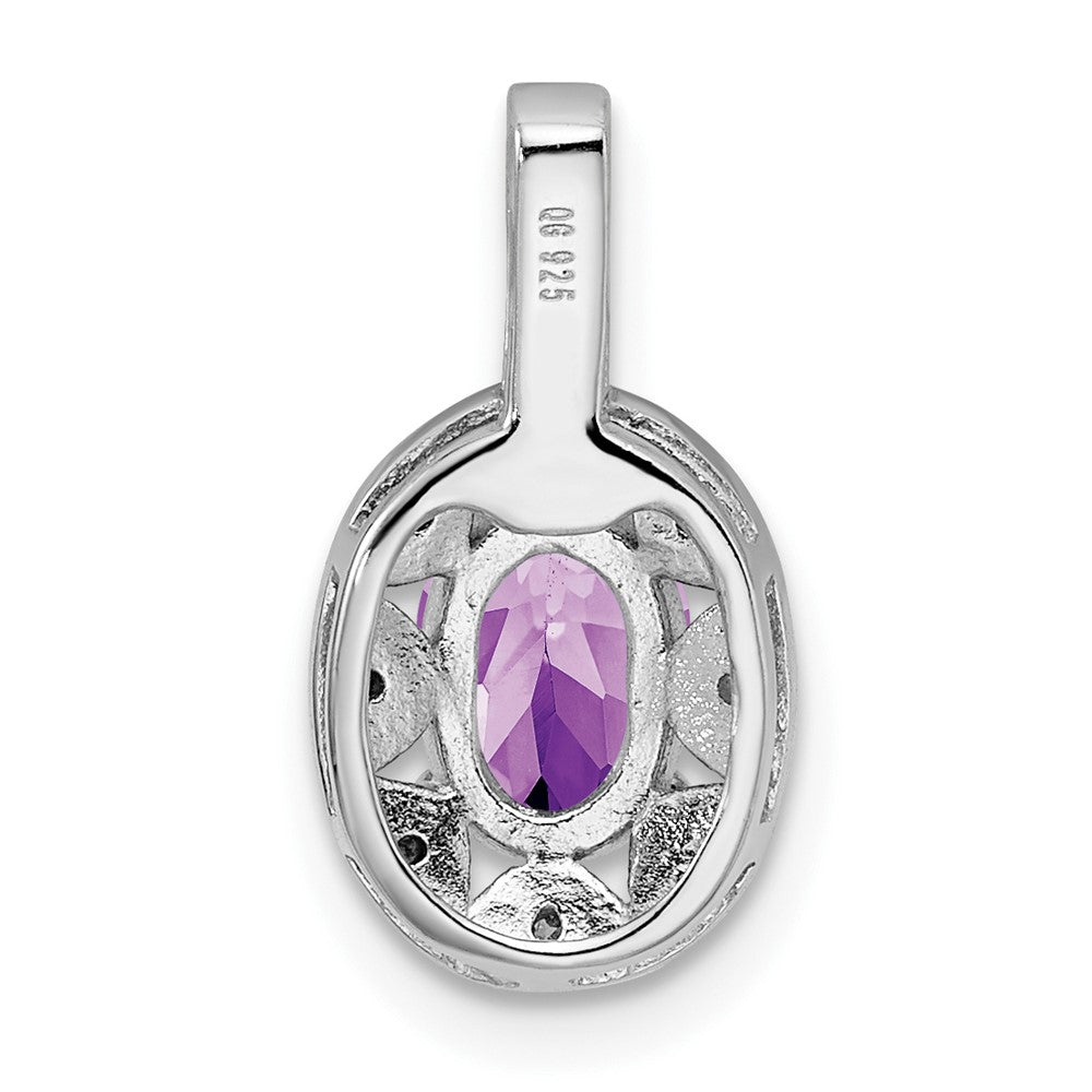 Alternate view of the Rhodium Plated Sterling Silver, Amethyst & Diamond Pendant, 8x16mm by The Black Bow Jewelry Co.