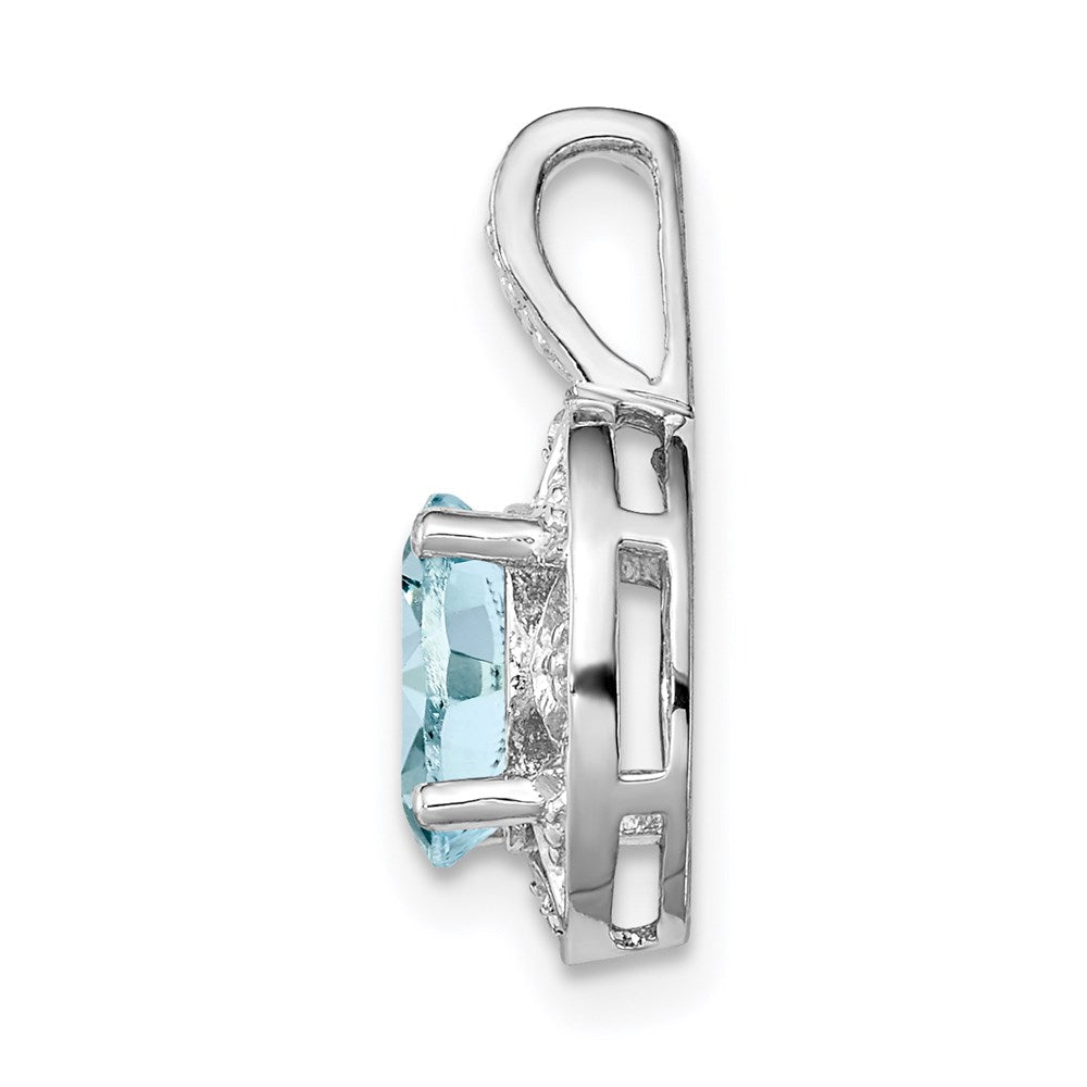 Alternate view of the Rhodium Plated Sterling Silver, Aquamarine & Diamond Pendant, 8x16mm by The Black Bow Jewelry Co.