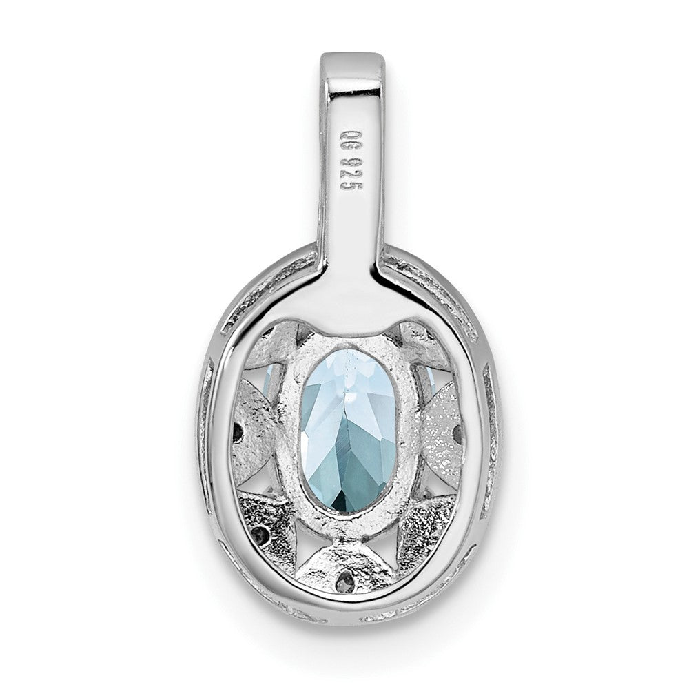 Alternate view of the Rhodium Plated Sterling Silver, Aquamarine & Diamond Pendant, 8x16mm by The Black Bow Jewelry Co.