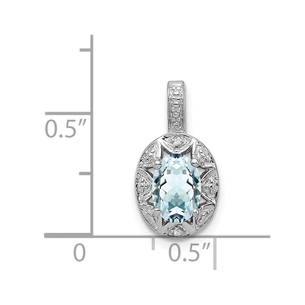 Alternate view of the Rhodium Plated Sterling Silver, Aquamarine & Diamond Pendant, 8x16mm by The Black Bow Jewelry Co.