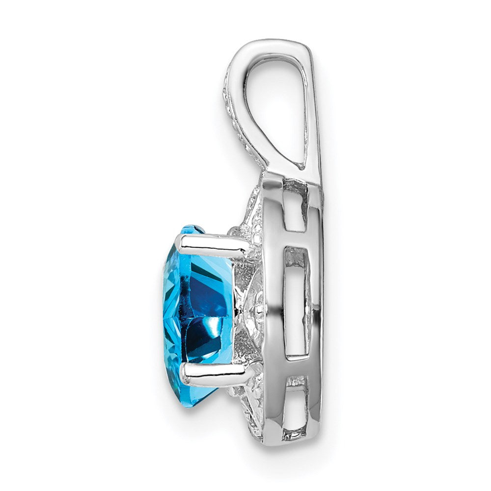 Alternate view of the Rhodium Plated Sterling Silver, Blue Topaz & Diamond Pendant, 8x16mm by The Black Bow Jewelry Co.