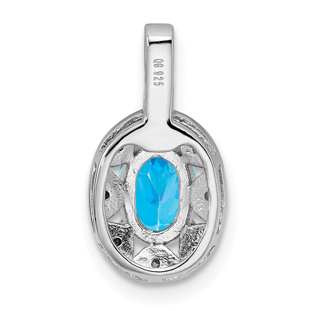 Alternate view of the Rhodium Plated Sterling Silver, Blue Topaz & Diamond Pendant, 8x16mm by The Black Bow Jewelry Co.