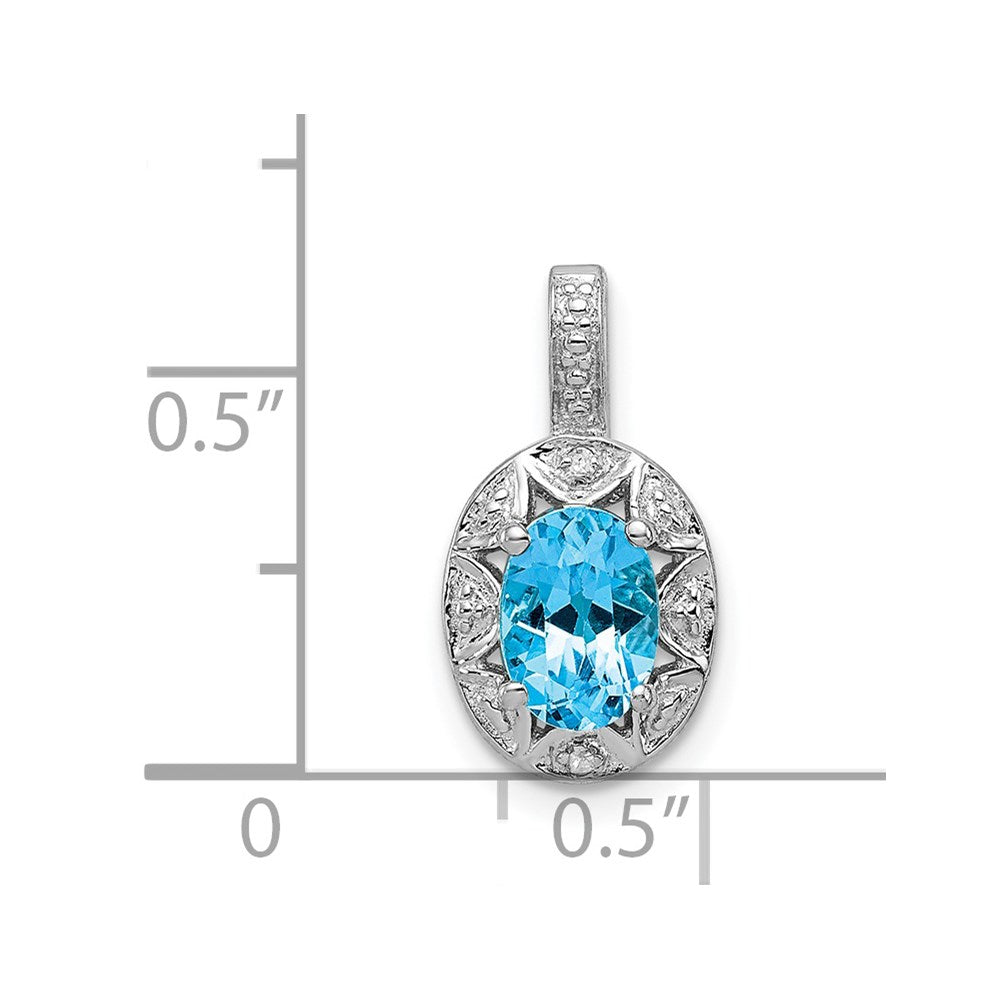 Alternate view of the Rhodium Plated Sterling Silver, Blue Topaz & Diamond Pendant, 8x16mm by The Black Bow Jewelry Co.