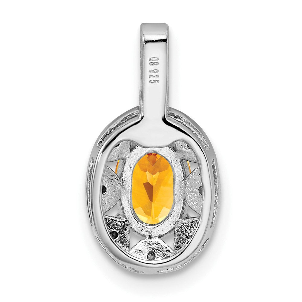 Alternate view of the Rhodium Plated Sterling Silver, Citrine & Diamond Pendant, 8x16mm by The Black Bow Jewelry Co.