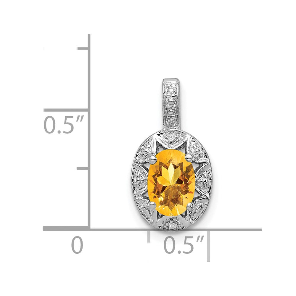 Alternate view of the Rhodium Plated Sterling Silver, Citrine & Diamond Pendant, 8x16mm by The Black Bow Jewelry Co.