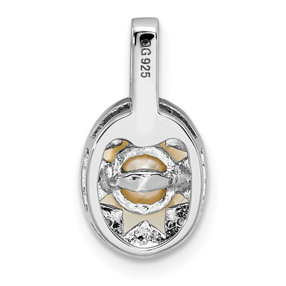 Alternate view of the Rhodium Plated Sterling Silver, FWC Pearl & Diamond Pendant, 8x16mm by The Black Bow Jewelry Co.