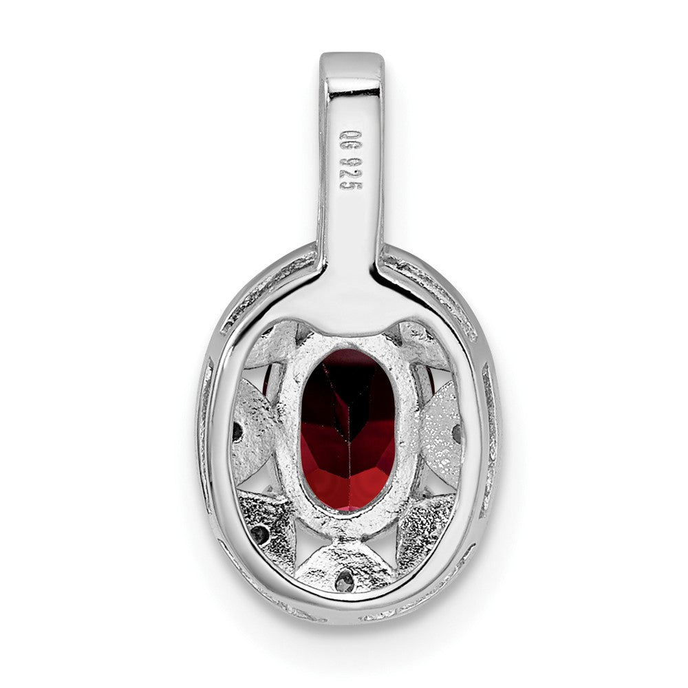 Alternate view of the Rhodium Plated Sterling Silver, Garnet & Diamond Pendant, 8x16mm by The Black Bow Jewelry Co.