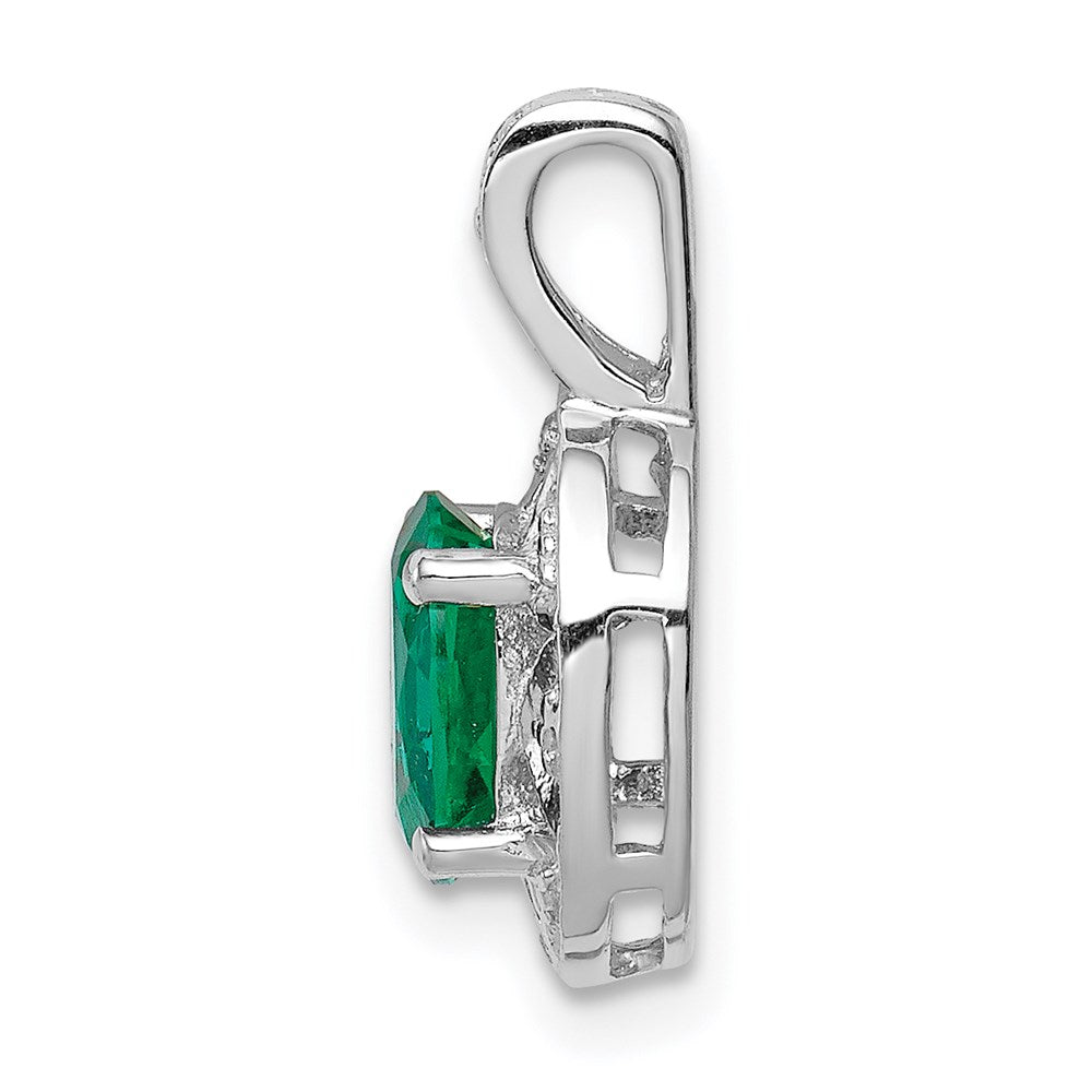 Alternate view of the Rhodium Plated Sterling Silver, Lab Cr Emerald & Diamond Pendant by The Black Bow Jewelry Co.