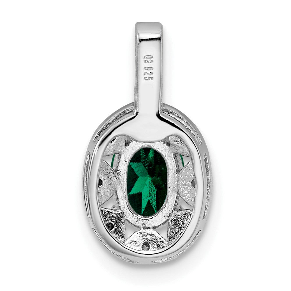 Alternate view of the Rhodium Plated Sterling Silver, Lab Cr Emerald & Diamond Pendant by The Black Bow Jewelry Co.