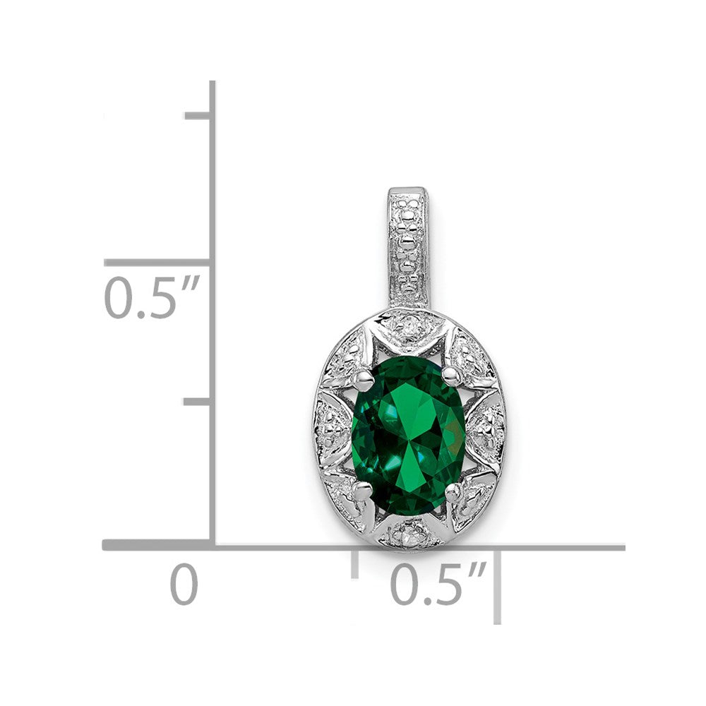 Alternate view of the Rhodium Plated Sterling Silver, Lab Cr Emerald & Diamond Pendant by The Black Bow Jewelry Co.
