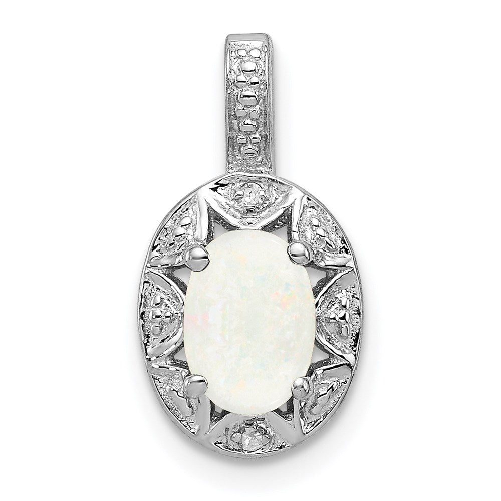 Rhodium Plated Sterling Silver, Lab Cr Opal & Diamond Pendant, Item P27486-LO by The Black Bow Jewelry Co.
