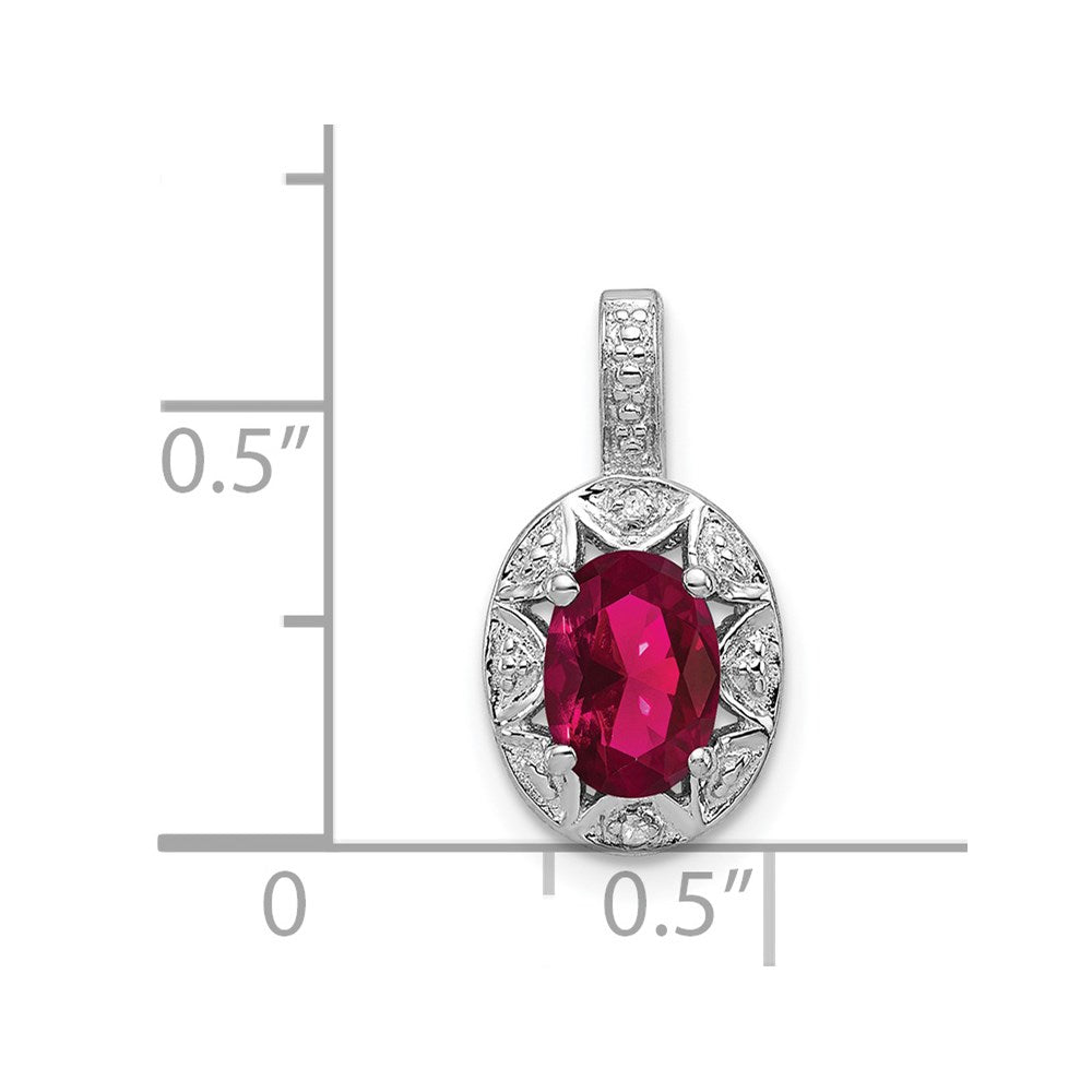 Alternate view of the Rhodium Plated Sterling Silver, Lab Cr Ruby & Diamond Pendant by The Black Bow Jewelry Co.