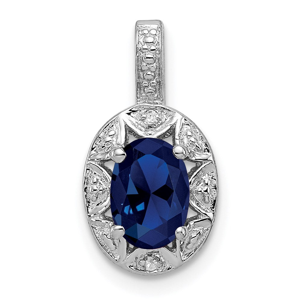 Rhodium Plated Sterling Silver, Lab Cr Sapphire & Diamond Pendant, Item P27486-LS by The Black Bow Jewelry Co.