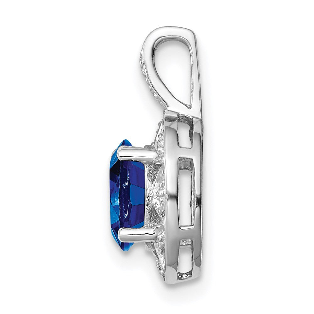 Alternate view of the Rhodium Plated Sterling Silver, Lab Cr Sapphire & Diamond Pendant by The Black Bow Jewelry Co.