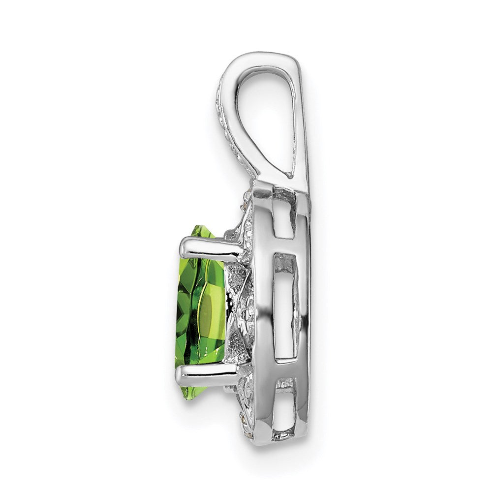 Alternate view of the Rhodium Plated Sterling Silver, Peridot & Diamond Pendant, 8x16mm by The Black Bow Jewelry Co.