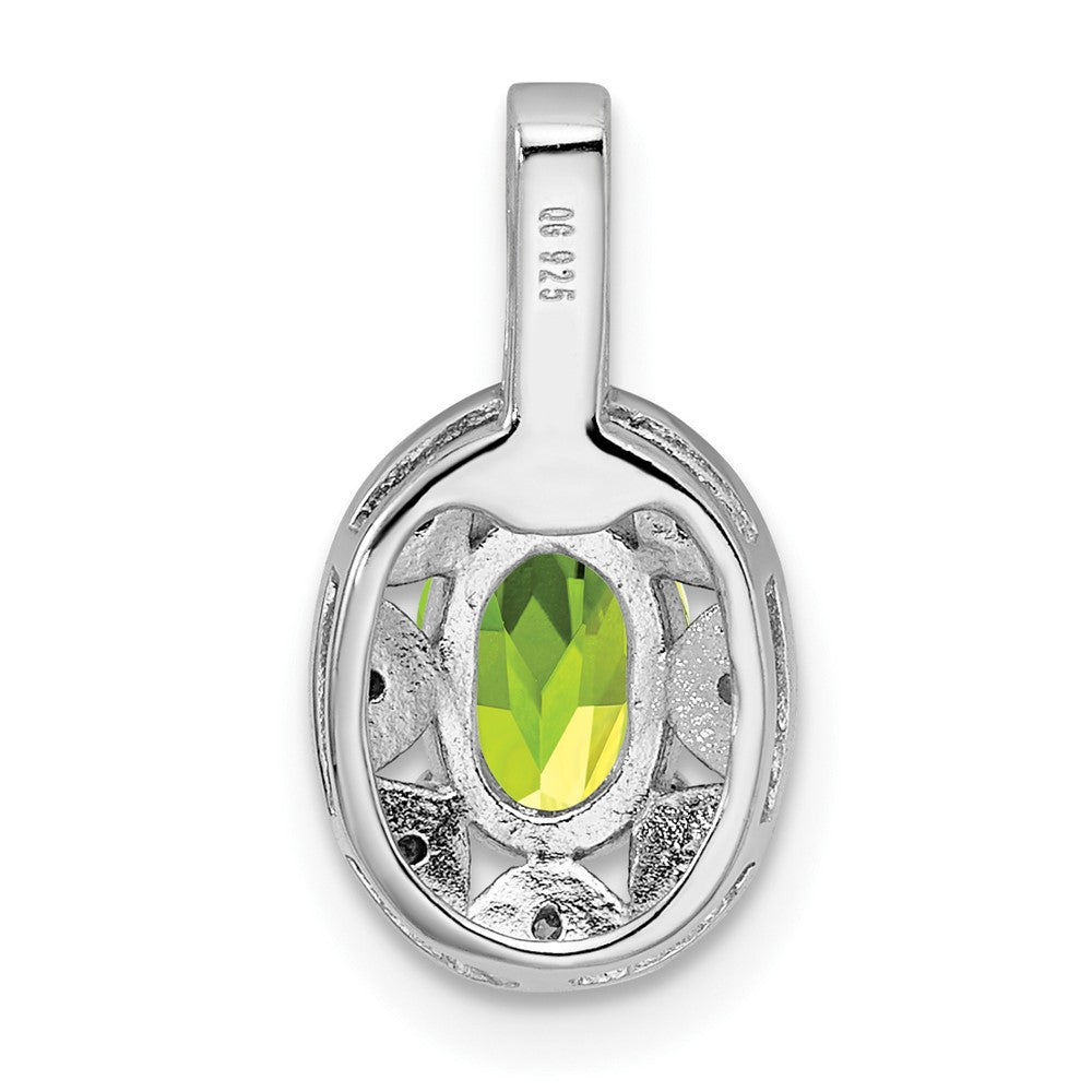 Alternate view of the Rhodium Plated Sterling Silver, Peridot & Diamond Pendant, 8x16mm by The Black Bow Jewelry Co.