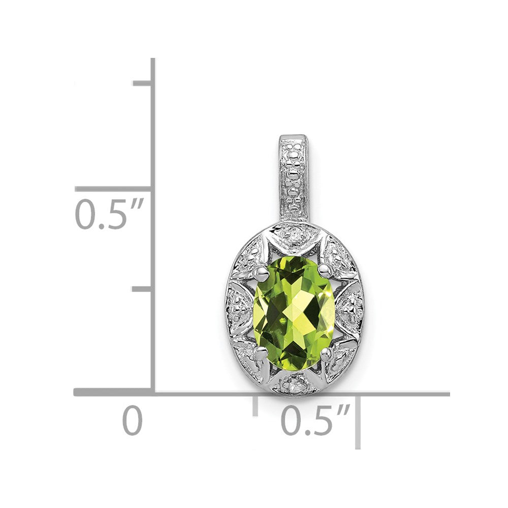 Alternate view of the Rhodium Plated Sterling Silver, Peridot & Diamond Pendant, 8x16mm by The Black Bow Jewelry Co.