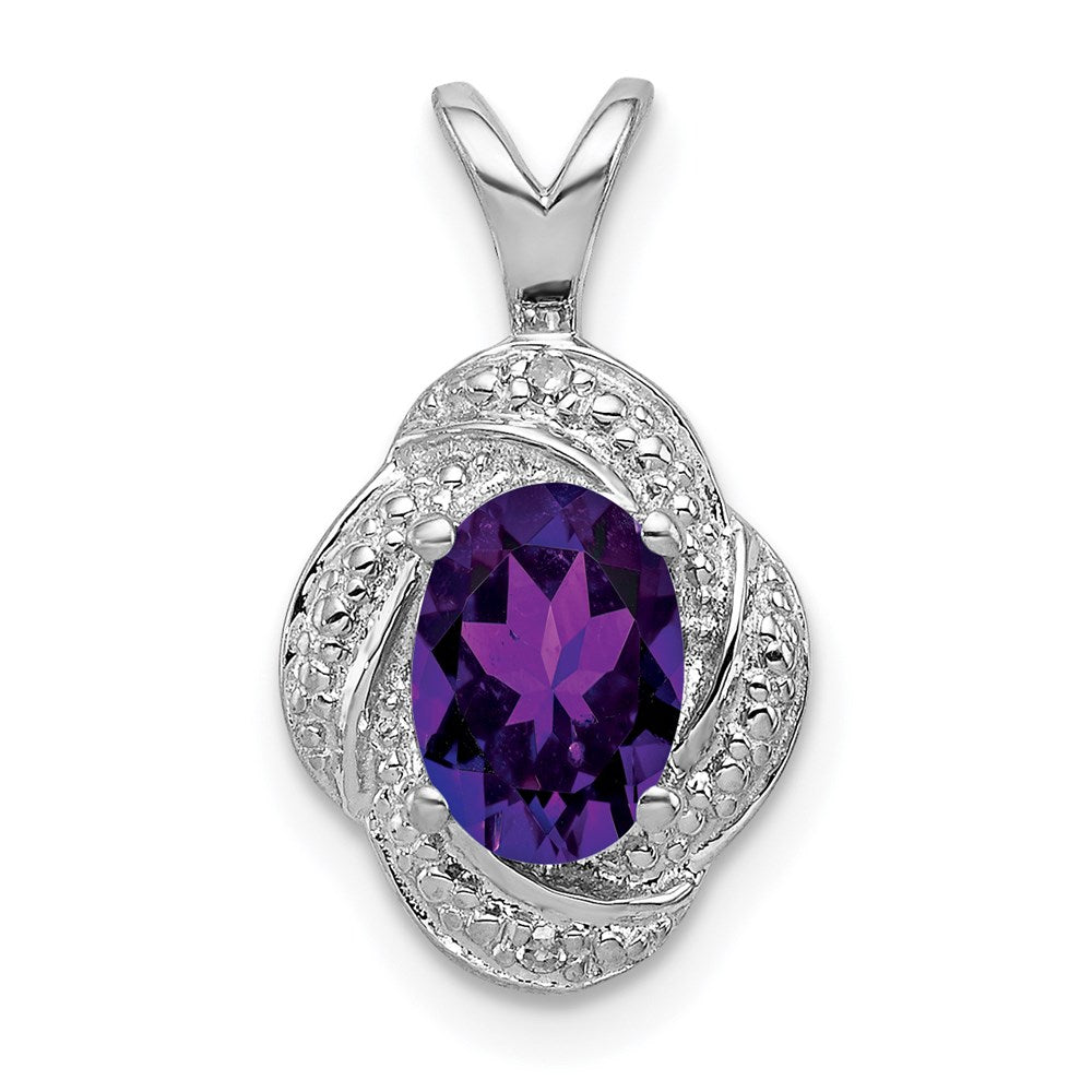 Rhodium Plated Sterling Silver, Diamond & Amethyst Pendant, 10x16mm, Item P27487-AM by The Black Bow Jewelry Co.
