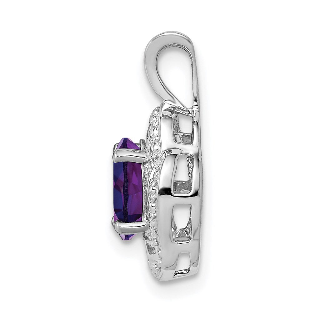 Alternate view of the Rhodium Plated Sterling Silver, Diamond & Amethyst Pendant, 10x16mm by The Black Bow Jewelry Co.
