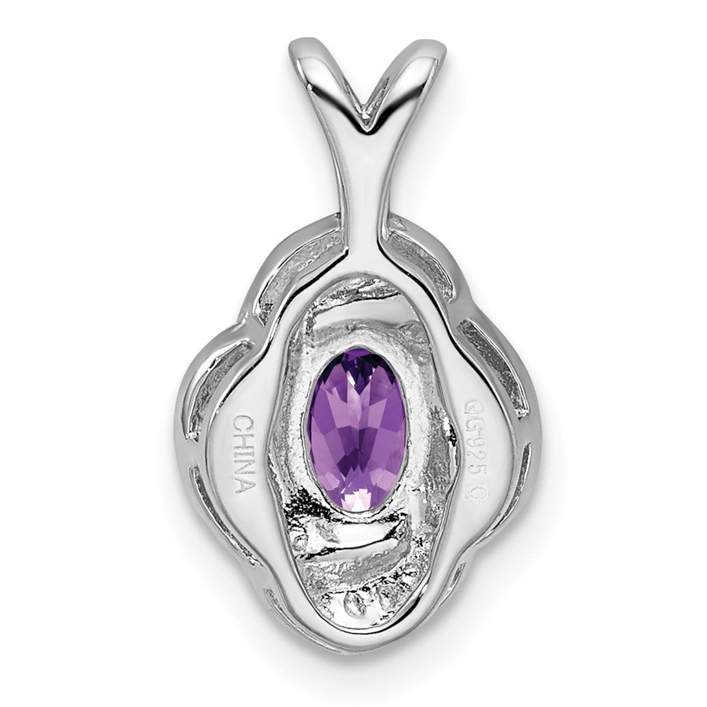 Alternate view of the Rhodium Plated Sterling Silver, Diamond & Amethyst Pendant, 10x16mm by The Black Bow Jewelry Co.
