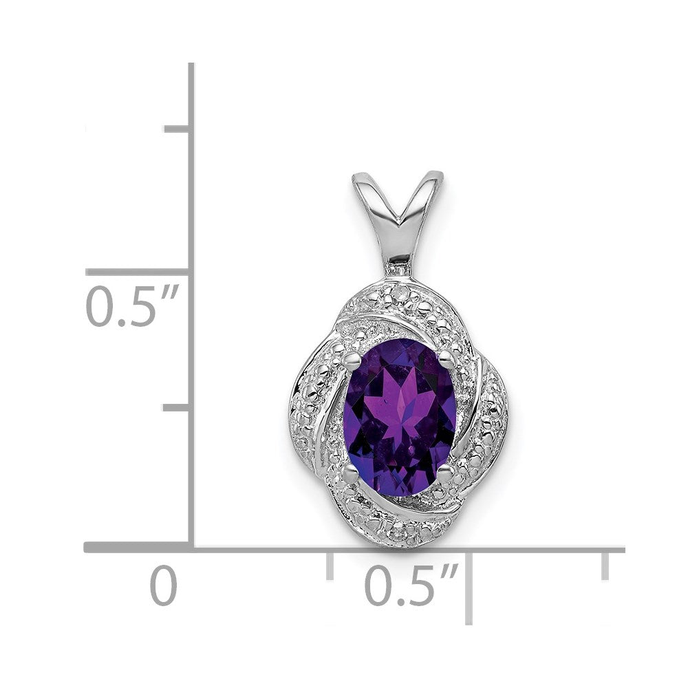 Alternate view of the Rhodium Plated Sterling Silver, Diamond & Amethyst Pendant, 10x16mm by The Black Bow Jewelry Co.