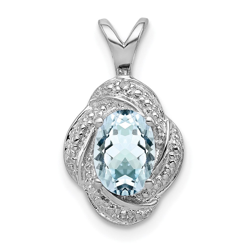 Rhodium Plated Sterling Silver, Diamond & Aquamarine Pendant, 10x16mm, Item P27487-AQ by The Black Bow Jewelry Co.