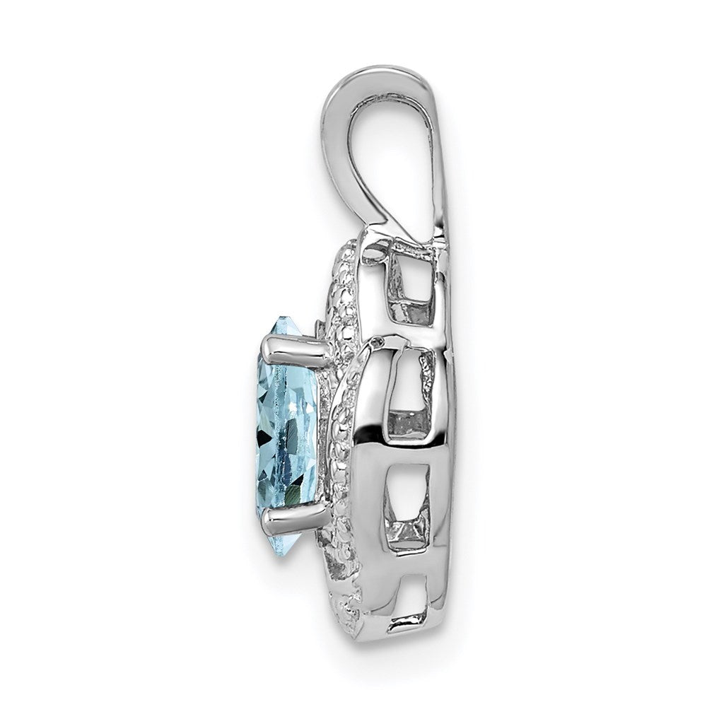 Alternate view of the Rhodium Plated Sterling Silver, Diamond & Aquamarine Pendant, 10x16mm by The Black Bow Jewelry Co.
