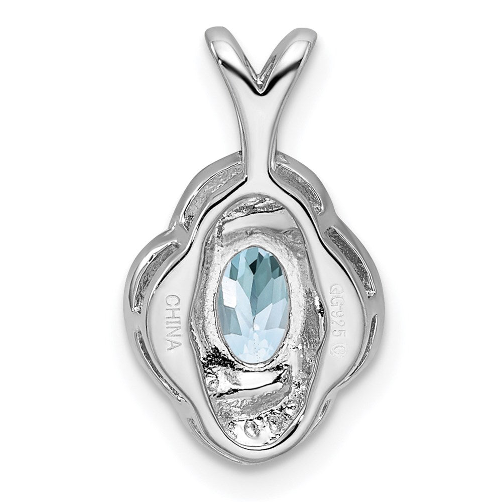 Alternate view of the Rhodium Plated Sterling Silver, Diamond & Aquamarine Pendant, 10x16mm by The Black Bow Jewelry Co.
