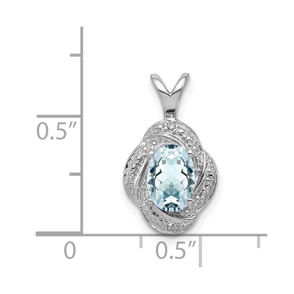 Alternate view of the Rhodium Plated Sterling Silver, Diamond & Aquamarine Pendant, 10x16mm by The Black Bow Jewelry Co.