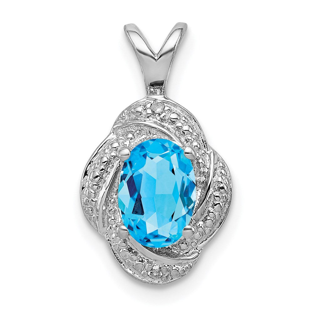 Rhodium Plated Sterling Silver, Diamond & Blue Topaz Pendant, 10x16mm, Item P27487-BT by The Black Bow Jewelry Co.