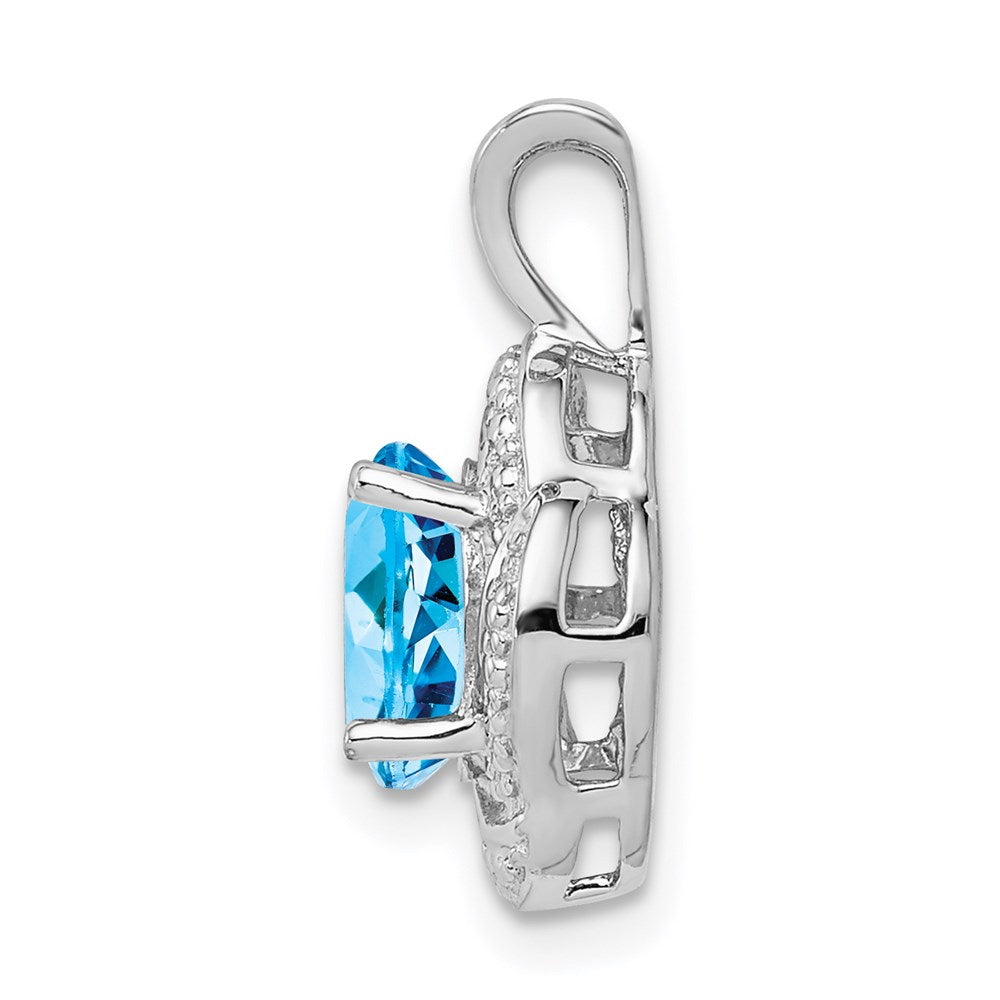 Alternate view of the Rhodium Plated Sterling Silver, Diamond & Blue Topaz Pendant, 10x16mm by The Black Bow Jewelry Co.