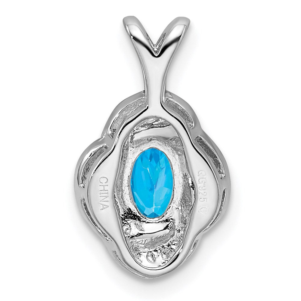 Alternate view of the Rhodium Plated Sterling Silver, Diamond & Blue Topaz Pendant, 10x16mm by The Black Bow Jewelry Co.