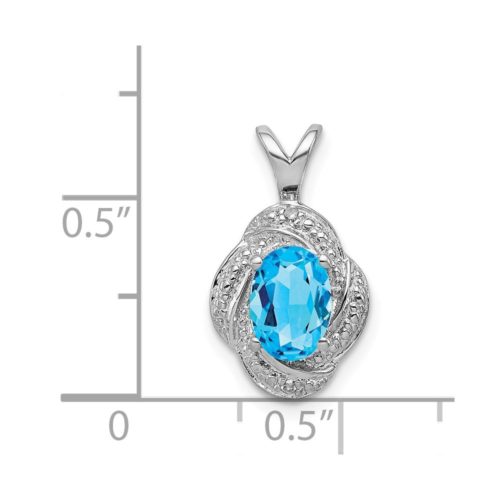 Alternate view of the Rhodium Plated Sterling Silver, Diamond & Blue Topaz Pendant, 10x16mm by The Black Bow Jewelry Co.