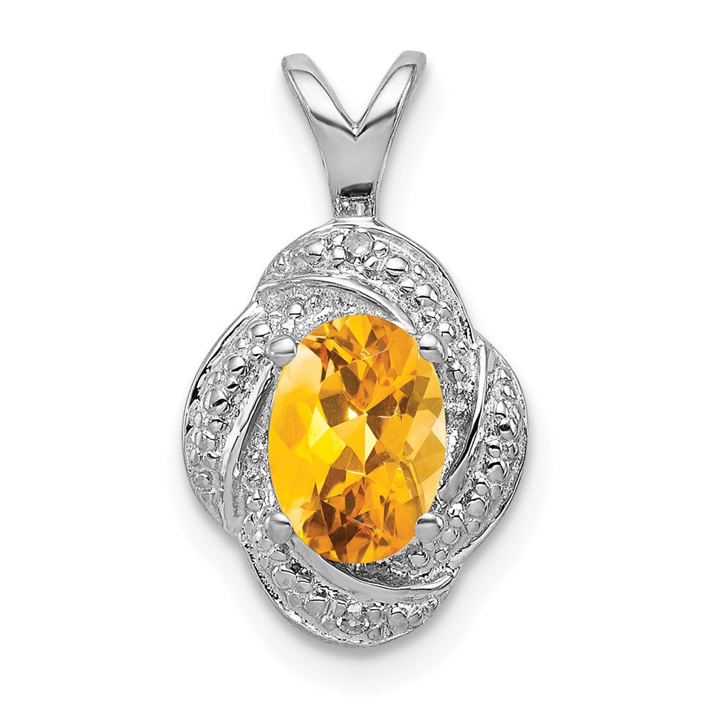 Rhodium Plated Sterling Silver, Diamond & Citrine Pendant, 10x16mm, Item P27487-CT by The Black Bow Jewelry Co.