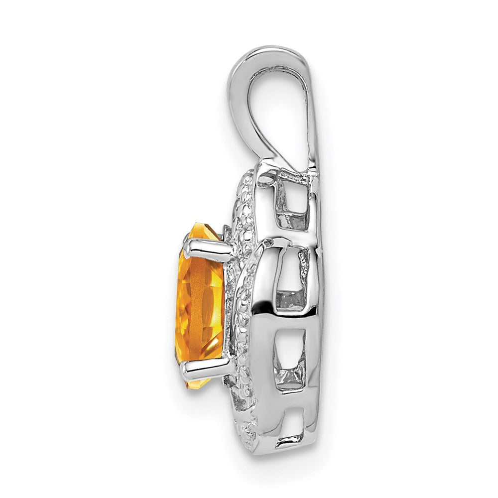 Alternate view of the Rhodium Plated Sterling Silver, Diamond & Citrine Pendant, 10x16mm by The Black Bow Jewelry Co.
