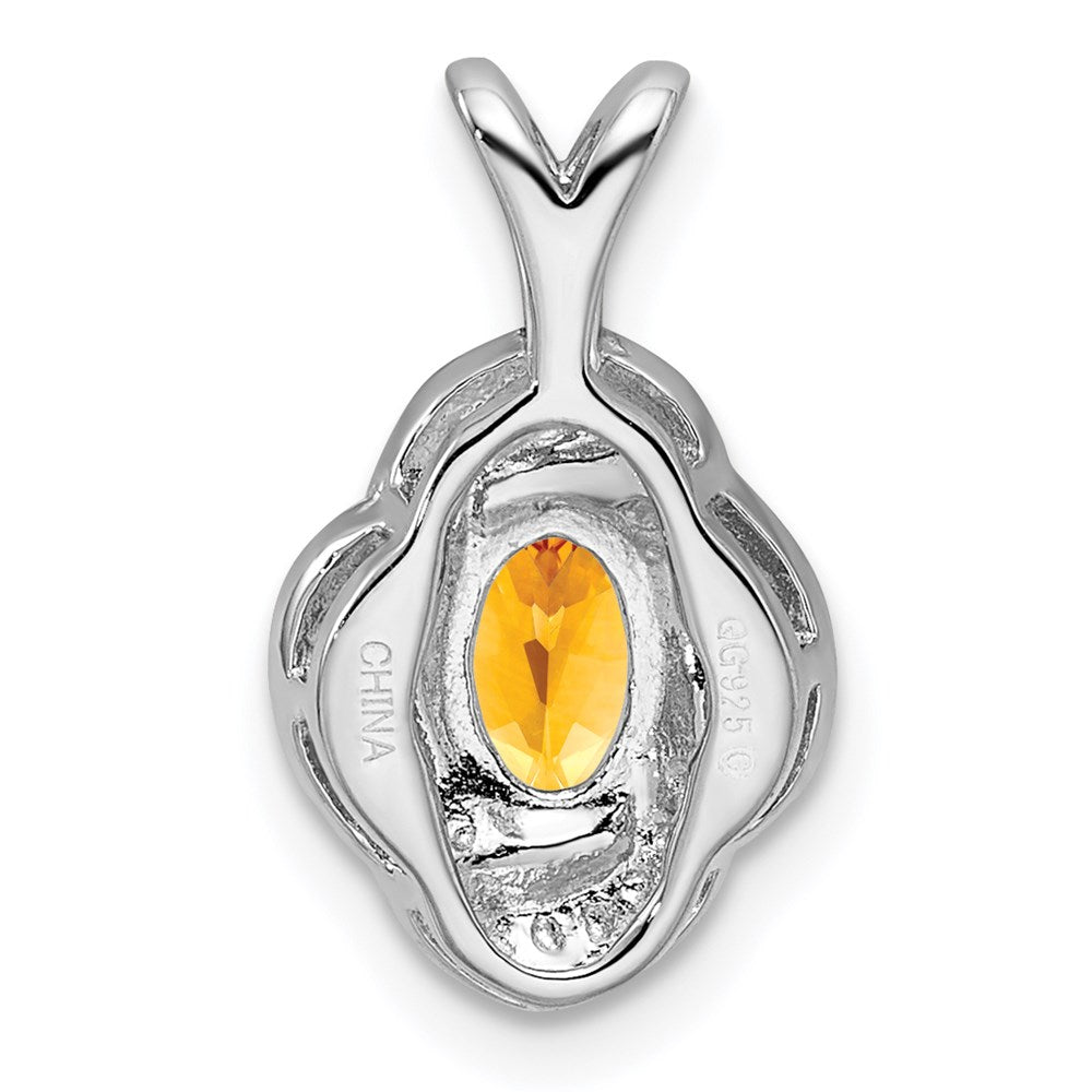 Alternate view of the Rhodium Plated Sterling Silver, Diamond & Citrine Pendant, 10x16mm by The Black Bow Jewelry Co.