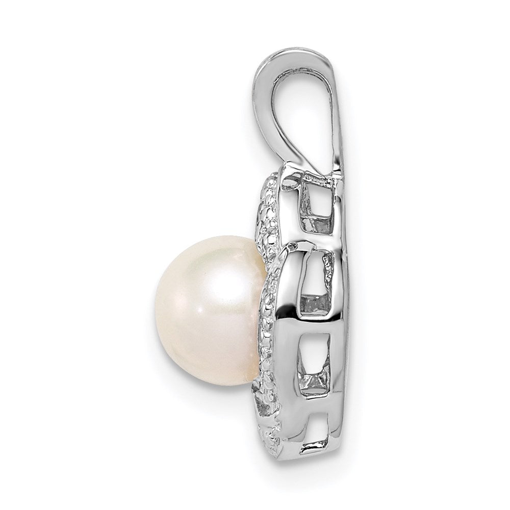 Alternate view of the Rhodium Plated Sterling Silver, Diamond & FWC Pearl Pendant, 10x16mm by The Black Bow Jewelry Co.