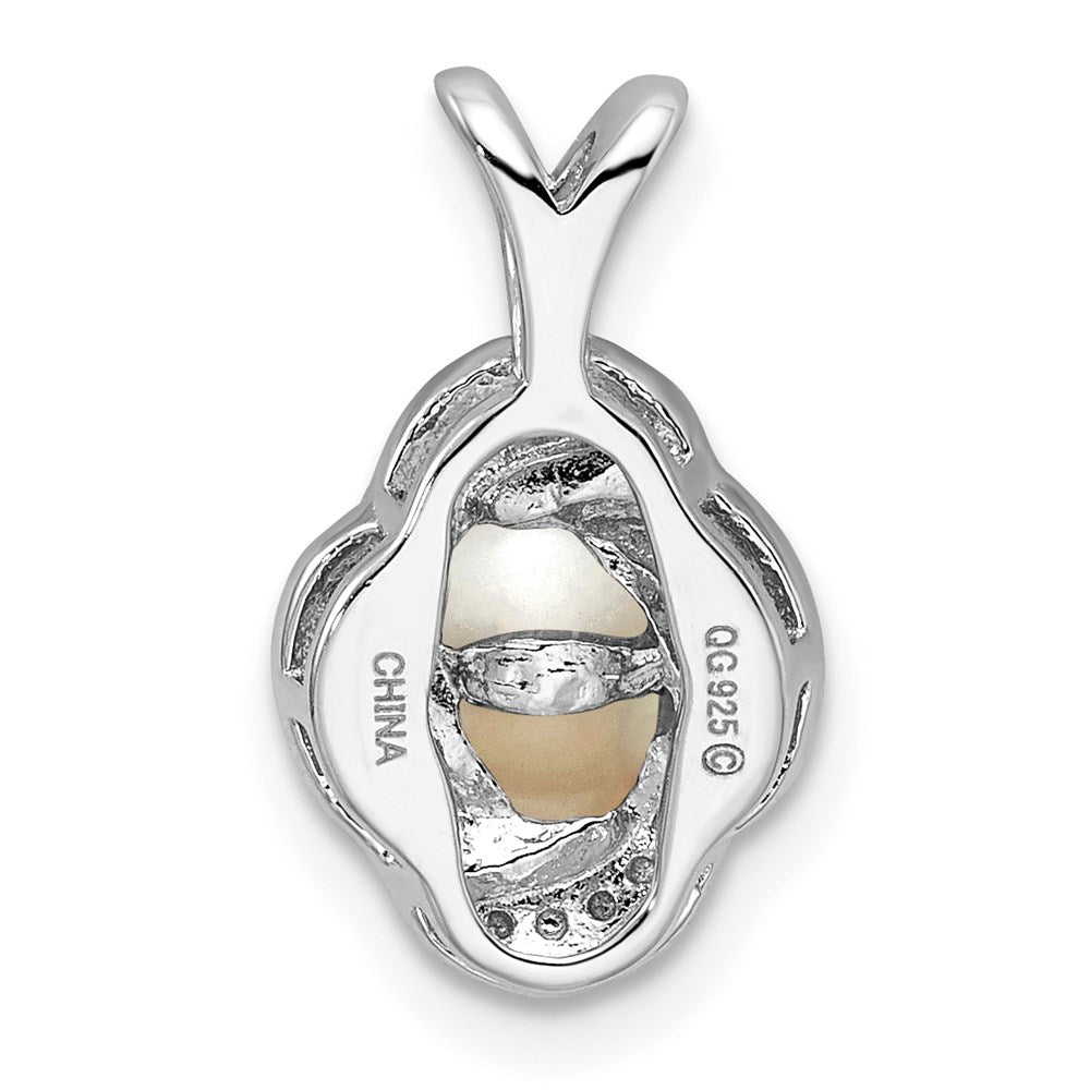 Alternate view of the Rhodium Plated Sterling Silver, Diamond & FWC Pearl Pendant, 10x16mm by The Black Bow Jewelry Co.