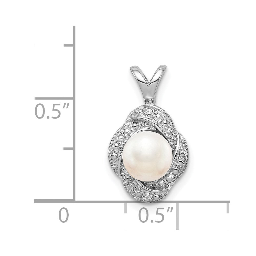 Alternate view of the Rhodium Plated Sterling Silver, Diamond & FWC Pearl Pendant, 10x16mm by The Black Bow Jewelry Co.