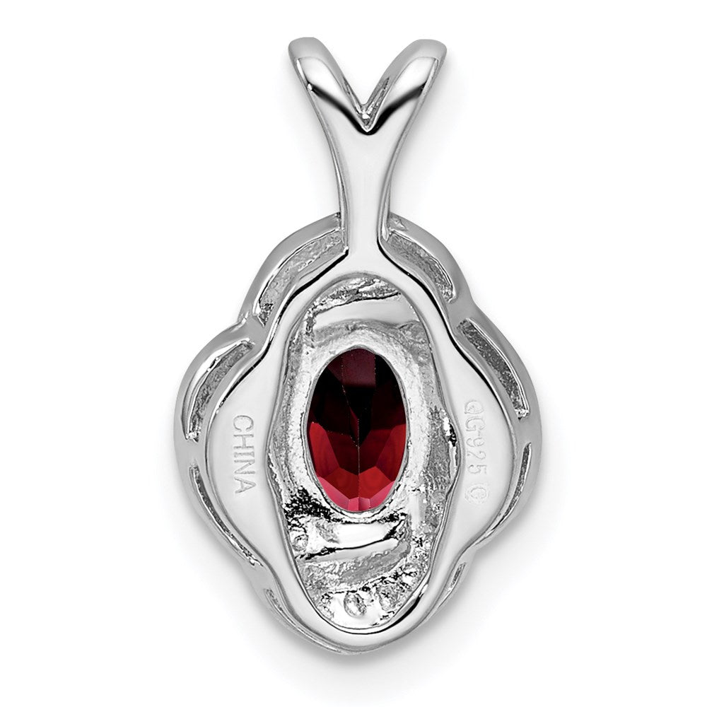 Alternate view of the Rhodium Plated Sterling Silver, Diamond & Garnet Pendant, 10x16mm by The Black Bow Jewelry Co.