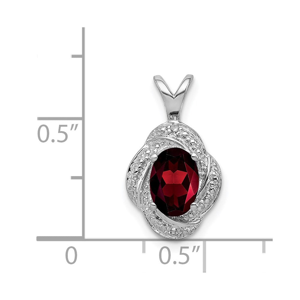 Alternate view of the Rhodium Plated Sterling Silver, Diamond & Garnet Pendant, 10x16mm by The Black Bow Jewelry Co.