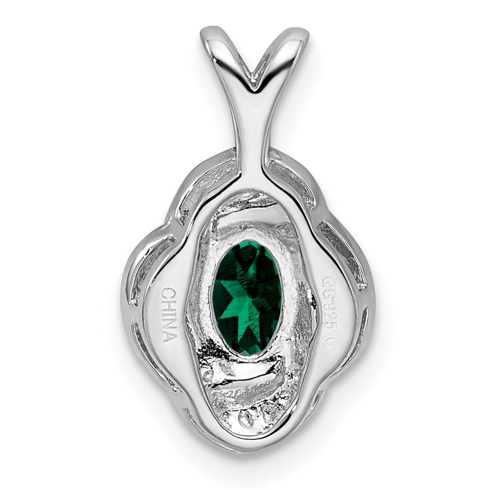 Alternate view of the Rhodium Plated Sterling Silver, Diamond & Lab Cr Emerald Pendant by The Black Bow Jewelry Co.